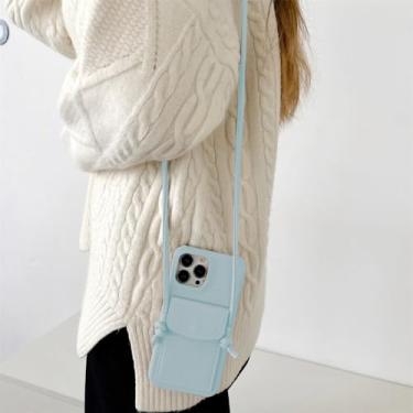 Imagem de Capa de bolsa crossover para iphone 15 14 13 12 11 capa de cartão de pele, azul céu, para iphone x (xs)