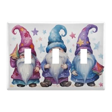 Imagem de ATTX Três Gnomos de Desenhos Animados Triplo Alternar Placas de Parede Cobertura de Interruptor de Luz 3 Gangs Decorativas para Banheiro Quarto Cozinha Sala 11,4 x 16,2 cm (69)