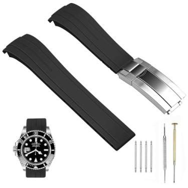 Imagem de SINAIKE Pulseira de relógio de silicone de 18 mm, 20 mm e 22 mm, pulseira de relógio de borracha preta, extremidade curva afunilada para Moonswatch, sem lacunas, reposição para homens e mulheres com