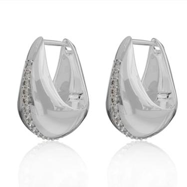 Imagem de Brincos femininos de argola de lágrima de ouro 14 k - Gota de água de zircônia cúbica pequenos modernos geométricos com trava traseira joias presentes para aniversário de aniversário diário, one size