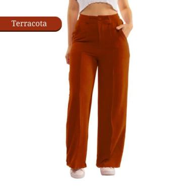 Imagem de Calça Feminina Pantalona Cintura Alta Soltinha Tecido Duna Com Bolso C