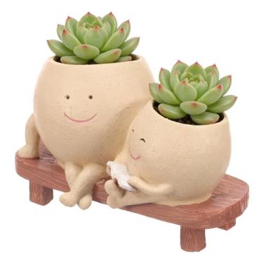 Imagem de Vaso de plantador Smily Face, cadeira de balanço, lindo vaso de plantas pequeno com orifício de drenagem, vaso de flores engraçado oscilante, plantador de cabeça de flor de resina exclusivo para