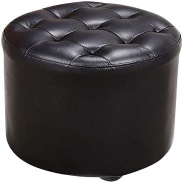 Imagem de Apoio para os pés otomano de couro sintético - banquinho retangular pequeno com assento acolchoado, decoração de casa elegante para sala de estar e quarto, pernas de madeira de plástico durável (preto