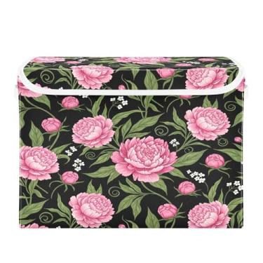 Imagem de Burbuja Caixa de armazenamento floral com tampa e alças, grande caixa de armazenamento dobrável para prateleiras armário quarto escritório organizador