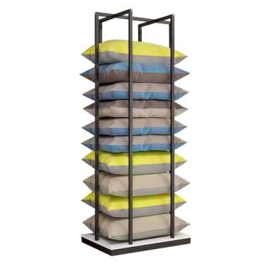 Imagem de Grande expositor de metal para casa têxtil, organizador de travesseiros retangulares comerciais para hotel/quarto/lavanderia, economia de espaço, ouro branco preto (cor: preto)