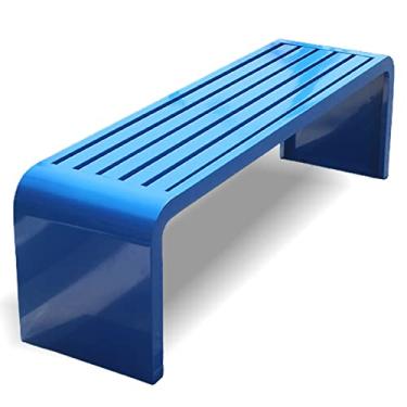 Imagem de Bancos de jardim ao ar livre, banco de metal sem costas, banco de jardim de metal 100/120/150/180 cm, móveis externos, ideal para pátios, quintais, jardins, áreas de piscina, azul, 100 x 40 x 45 cm
