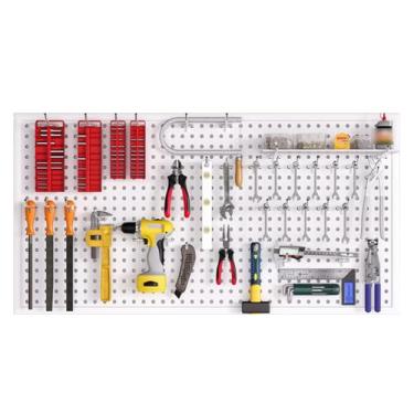 Imagem de Painéis de metal branco - organizador de parede de armazenamento de ferramentas para casa, escritório, sala de artesanato, garagem e oficina - Prateleiras de exibição de 100 x 2,5 cm para organização