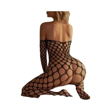 Imagem de Conjunto De Lingerie Sexy Feminina Em Rede Com Abertura Na Parte Íntim