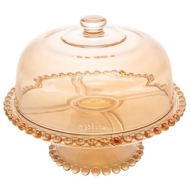 Imagem de Boleira De Cristal Com Pé E Tampa Pearl âmbar 31cm Wolff