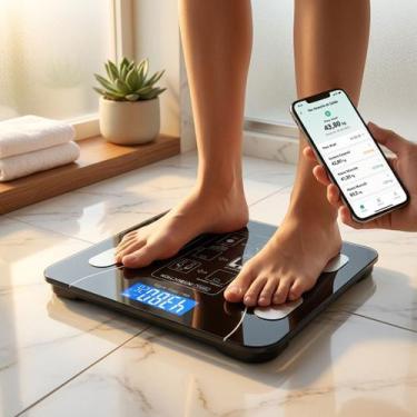 Imagem de Balança Inteligente Bioimpedância 140kg Bluetooth Preta Mede Gordura M