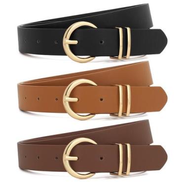 Imagem de Calça jeans de couro Belt XZQTIVE para mulheres com fivela dourada