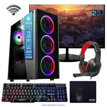 Imagem de Computador Gamer Tob Computers A320 Ryzen 3 3200G 16GB DDR4 SSD 480GB 23" Full HD com Monitor Incluso Preto