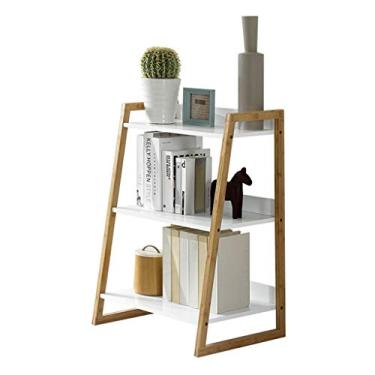 Imagem de KIZQYN Estante simples estante trapezoidal suporte de piso de três andares moderno sala de estar quarto prateleira de armazenamento branca estante
