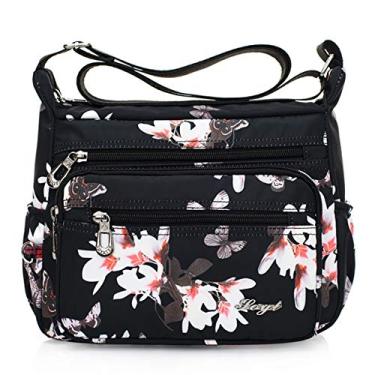 Imagem de Bolsa de nylon floral multibolsos transversal Nawoshow para mulheres, viagem, bolsa de ombro, T09- Flower&butterfly, One Size