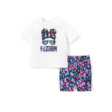Imagem de PATPAT Conjunto de 2 peças de roupas para crianças meninas camiseta de manga curta top e estampa estampa ciclista shorts roupas de verão, Unban Jungle, preto, 3 Anos