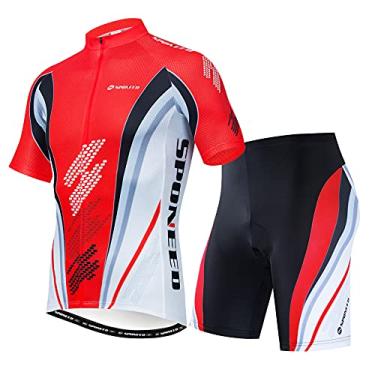 Imagem de sponeed Equipamento de ciclismo masculino conjunto de jérsei de ciclismo com zíper completo shorts de ciclismo masculino terno de bicicleta corrida estrada ciclismo M EUA vermelho