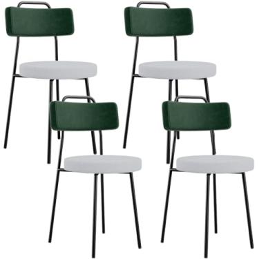 Imagem de Kit 04 Cadeiras Decorativa Estofada Sala Jantar Barcelona L02 Facto Verde Musgo Linho Cinza - Lyam