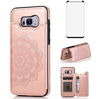 Imagem de Asuwish Capa compatível com Samsung Galaxy S8 Plus e protetor de tela de vidro temperado com compartimento para cartão, suporte para cartão, capa flip para celular Glaxay S8plus S 8 8 plus 8S Edge S8+