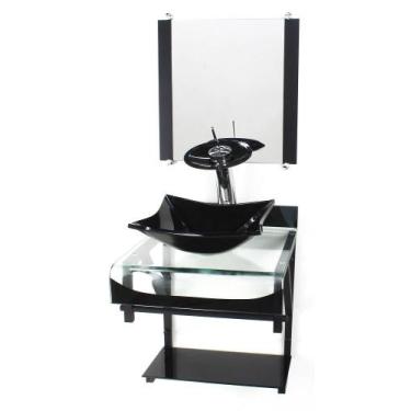 Imagem de Gabinete Vidro 40Cm Banheiro Curvado Duplo Pp Cuba Quadrada - Cubas E 