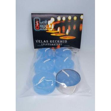 Imagem de 6 velas rechaud flutuante azul claro decoração c/ porta-vela - Santa C