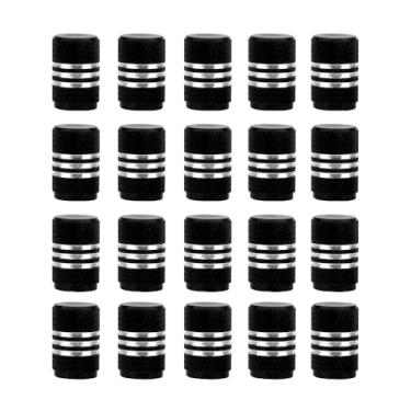 Imagem de Senzeal 20 peças de tampas de haste de válvula de pneu de alumínio estilo redondo tampas de ar tampas de haste universais para carro, caminhão, SUV, motocicleta, bicicleta (preto)