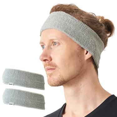 Imagem de CHARM Faixa de cabeça esportiva masculina pacote com 2 - toalha bandana absorvente de suor par ativo cinza claro