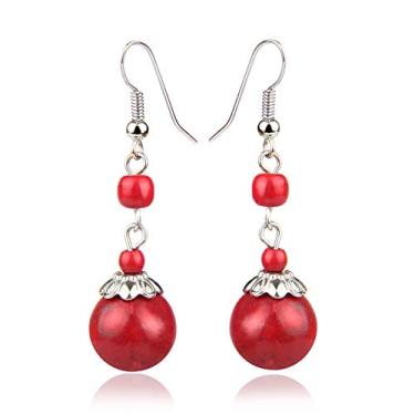 Imagem de Brincos femininos turquesa com pingente, lápis-lazúli, pedra natural, contas redondas, joias modernas, presente, Medium, Pedra, Sem pedra preciosa