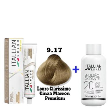 Imagem de Kit Coloração Itallian Premium 60g Louro Claríssimo Cinza Marrom 9.17 