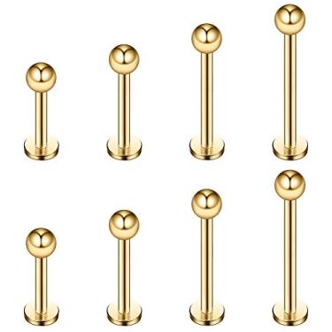 Imagem de Ruifan 4prs (8 peças) 16G 316L Aço inoxidável 3 mm Bola Labret Monroe Lip Tragus Helix Brinco Anel Barra Corpo Piercing Joia Kit Comprimento da barra 6 mm/8 mm/10 mm/12 mm