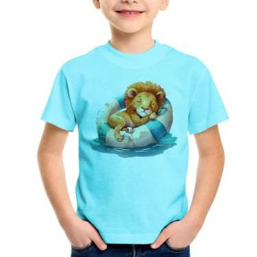 Imagem de Camiseta Infantil Leãozinho Relaxando Na Piscina - Foca na Moda, Azul 