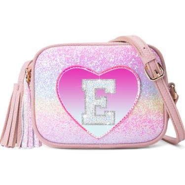 Imagem de OYLOLA Presentes de aniversário para meninas, inicial, bolsa infantil, bolsas infantis, presentes para meninas, bolsas de coração para meninas, Colorido, E