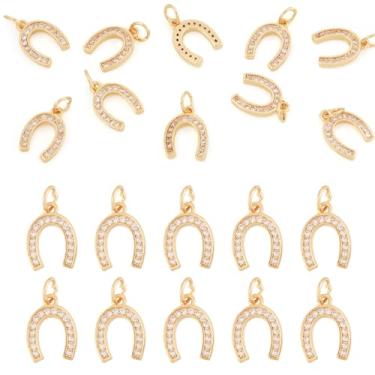 Imagem de FASHEWELRY 10 peças de pingentes de ferradura de cavalo de zircônia cúbica de latão dourado ocidental Lucky Horseshoe pingentes cintilantes micro pavê CZ para colar de pulseira, fabricação de joias