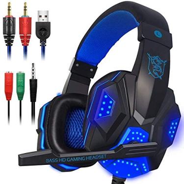 Imagem de Fone de ouvido para jogos com microfone, luz LED para computador laptop, celular, PS4 assim por diante, isolamento de ruído com fio DLAND 3,5 mm - controle de volume