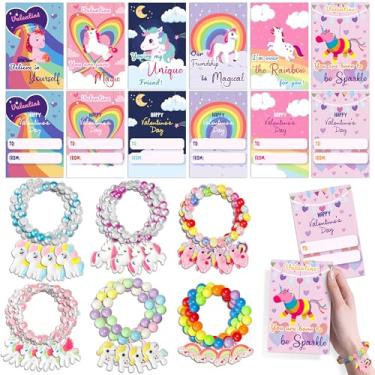 Imagem de kortes Cartões De Dia Dos Namorados De Unicórnio Para Sala De Aula Infantil, Pacote Com 24 Cartões De Presente De Dia Dos Namorados Com Pulseiras De Contas, Lembrancinhas De Festa De Dia Dos Namorad