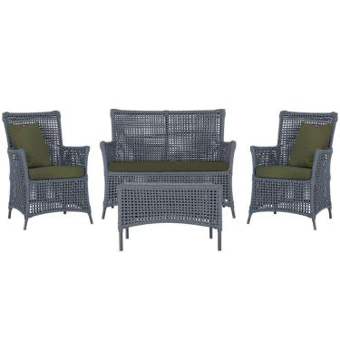 Imagem de Jogo Sofá 2 Poltronas E Mesa Igapó Preta E13 Trama Original Prata