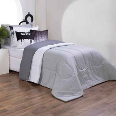 Imagem de Kit Edredom Linho Colorful Solteiro 4 Peças 100% Poliéster - Cinza