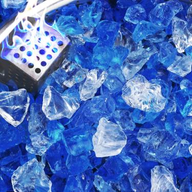 Imagem de NUPICK Vidro de fogo de 2,3 kg, vidro refletivo de 1/2 polegada, pedra de vidro de fogueira temperado para propano ou gás natural, pedras de vidro para mesa de fogueira ou lareira, mistura de azul e