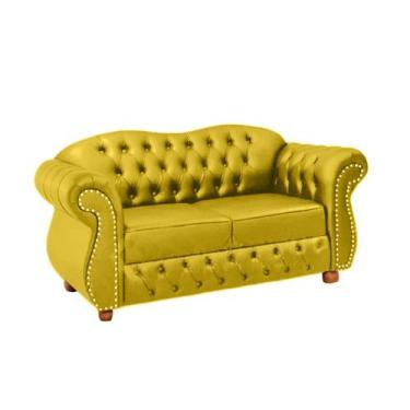 Imagem de Duas Namoradeiras + Duas Poltronas Chesterfield Merlô - Veludo Amarelo