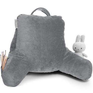 Imagem de Clara Clark Almofada de leitura para cama com espuma viscoelástica desfiada, suporte para as costas para sentar no sofá, cadeira ou chão, encosto infantil com braços e bolsos, capa lavável para