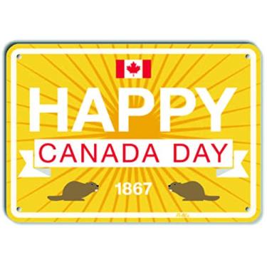Imagem de PetKa Signs and Graphics PKCD-0002-NA_ Placa de alumínio "Happy Canada Day! 4,742.2 cm, amarela com castor duplo 25,4 cm x 17,8 cm, amarelo com castor duplo