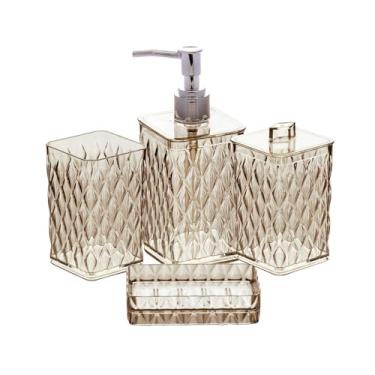 Imagem de " Kit Banheiro Conjunto Lavabo Pia 4 Peças Cobre Com Saboneteira Porta Sabonete Líquido Porta Algodão e Porta Escova de Dente Conjunto Em Acrílico Resistente e Durável Design Moderno Elegante"