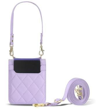 Imagem de LTLMYDAM Capa de couro transversal para Motorola Razr 60 Ultra/60, alça de ombro longa, capa de telefone ultrafina feminina traseira delicada com compartimentos para cartões, roxa, 60