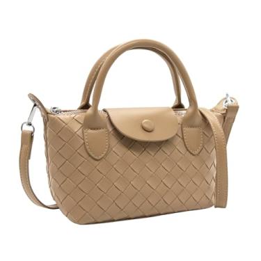 Imagem de Long Keeper Mini bolsa transversal feminina de couro vegano, pequena bolsa trançada, bolsa de mão e alça superior Hobo, Marrom nude, 8.66" x 3.94" x 5.12"