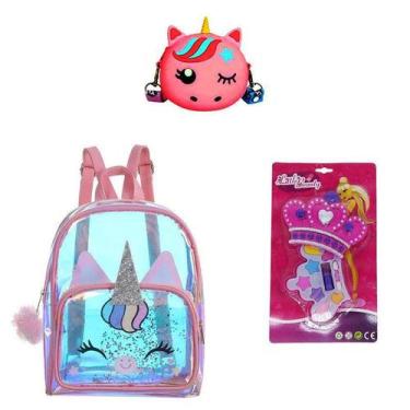 Imagem de Kit Infantil Mochila Holográfica Bolsa e Maquiagem Princesa - BD Net