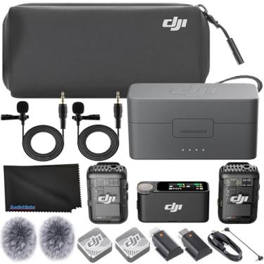 Imagem de DJI Microfone 2 (2 TX + 1 RX + estojo de carregamento), microfone de lapela sem fio, cancelamento de ruído, alcance de 250 metros, microfone para iPhone, Android, pacote de câmera com 2 microfones
