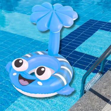 Imagem de Brinquedo Boia Peixinho Infantil 68cm Inflável Com Cobertura Do Sol Para Piscina e Praia