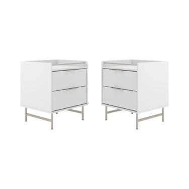 Imagem de Kit 2 Mesas de Cabeceira 2 Gavetas Yves Branco com Champanhe