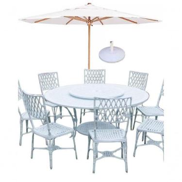 Imagem de Conjunto Mesa Giratoria 8 Cadeiras Aluminio Piscina Jardim Branco - Mo