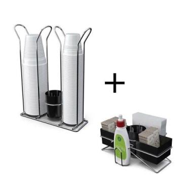 Imagem de Kit Café Com Suporte Para Sache E Porta Copos Preto - STOLF