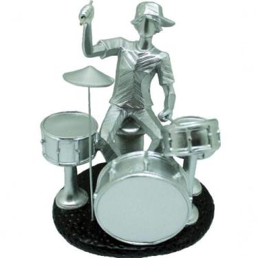 Imagem de Estatueta Baterista Prata Decoração Escultura Em Resina 20cm - OUTRAS 